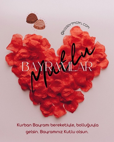 Çiçeklerle yapraklı yapılmış şık kalp Kurban Bayramı mesaj kartı