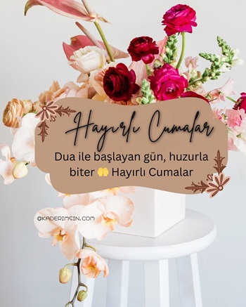 Dualı hayırlı Cumalar yazılı çiçekli görsel