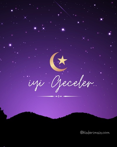 Mor gökyüzü ve hilal ay iyi geceler görseli