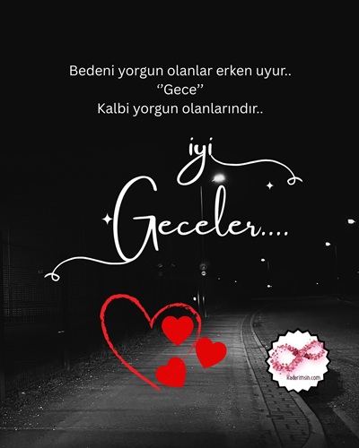 Romantik kalpli iyi geceler mesajı görseli