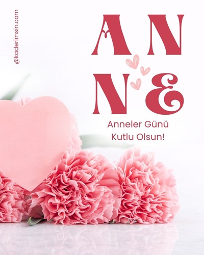 Pembe karanfiller ve kalp tasarımlı Anneler Günü kutlama kartı