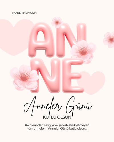 Çiçek detaylı pembe Anneler Günü kutlu olsun mesaj görseli