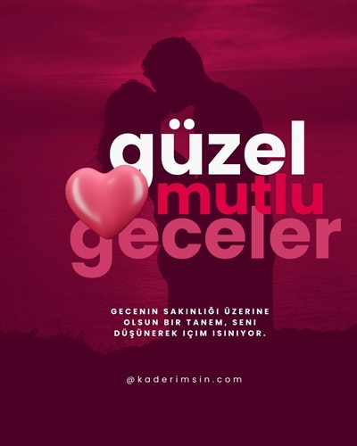 Gün batımı kirmızı kalpli manzaralı iyi geceler mesajı resmi