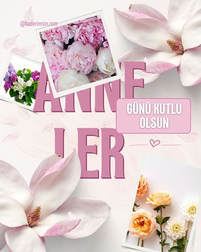 Çiçek aranjmanı içinde pembe zarflı Anneler günü kutlama kartı