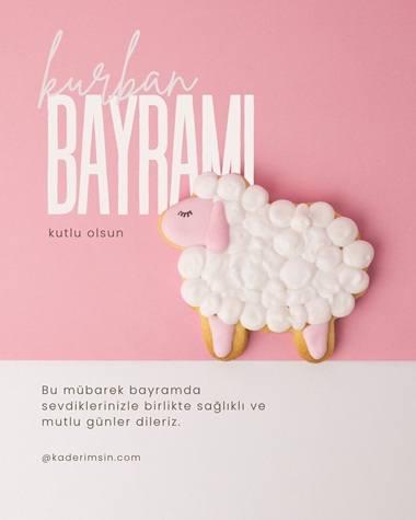 Kurban Bayramı için pembe tonlarda hazırlanmış zarif kutlama kartı görseli