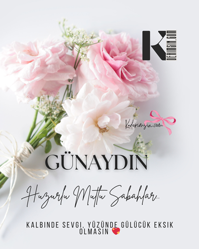 Günaydın görseli, güneş doğuşu ve çiçeklerle süslenmiş arka plan