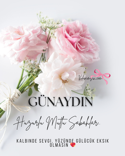 Günaydın yazısı, kahve kokusu ve soft çiçekli sabah tasarımı