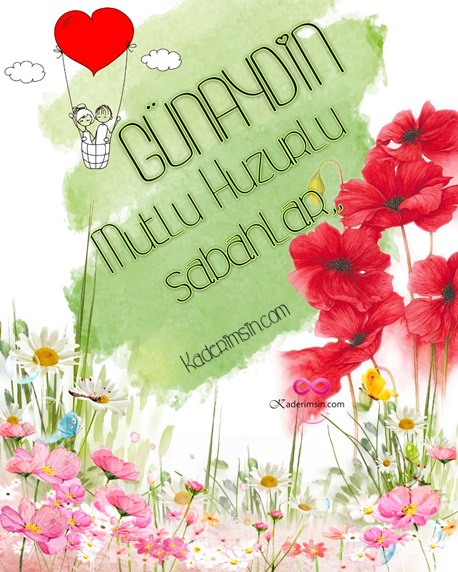 Çiçek desenli arka plan üzerinde günaydın yazısı