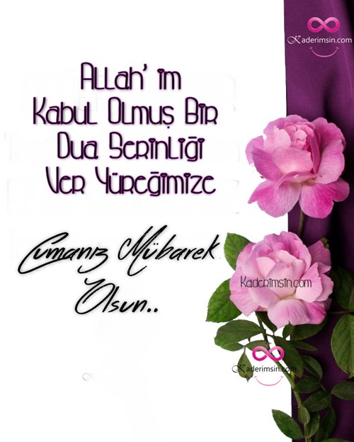 Güllerle çevrili, içten dua mesajı içeren hayırlı cumalar kartı