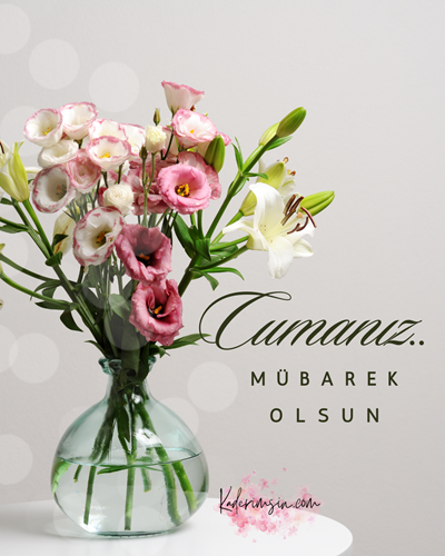 Bahar temalı, huzur veren çiçekli cuma mesaj kartı