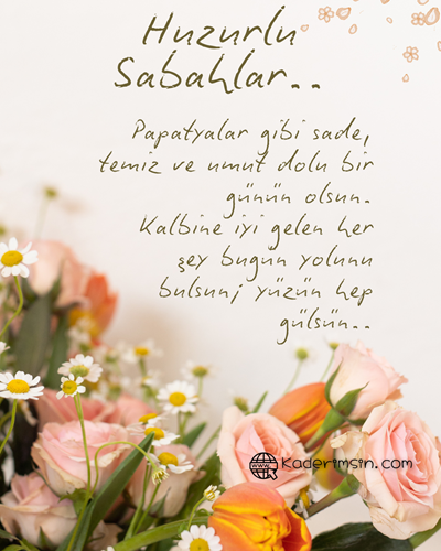 Günaydın mesajı, kahve fincanı ve papatya buketiyle sabah görseli