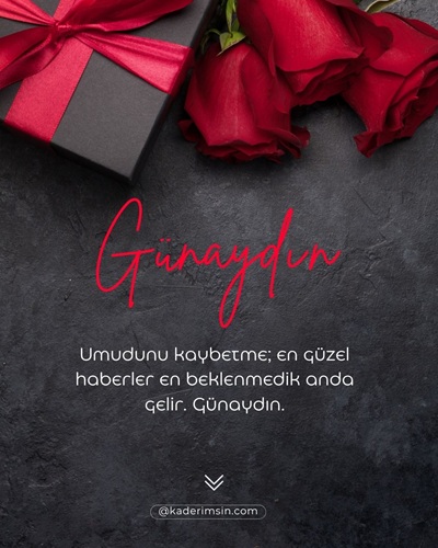 Kırmızı güller ve hediye kutulu günaydın mesajı görseli