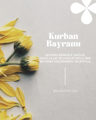 Sarı çiçekli arka plan üzerinde Kurban Bayramı kutlama mesajı bulunan görsel