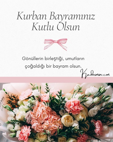 Pembe kurdele ve çiçek detaylı Kurban Bayramınız kutlu olsun kutlama resmi