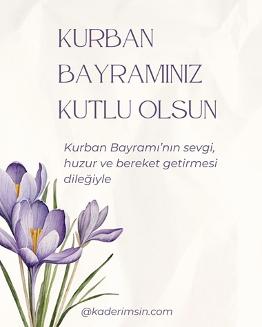 Mor tonlarda hazırlanmış sade tasarımlı Kurban Bayramınız kutlu olsun görseli