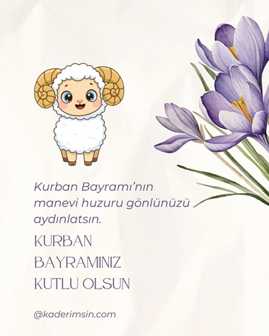 Sevimli koyun figürlü ve çiçek desenli Kurban Bayramı kutlama görseli