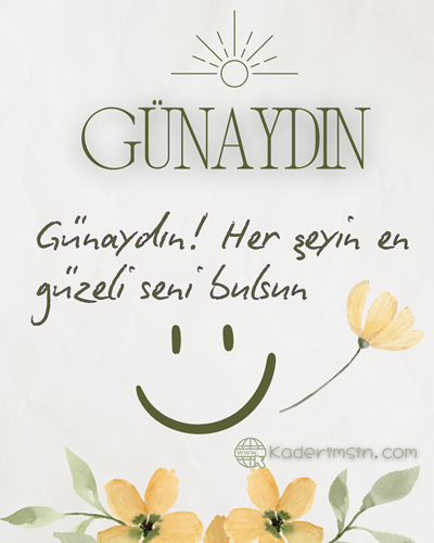 Papatyalar ve güneş ışığı eşliğinde Günaydın yazılı görsel