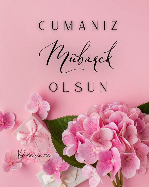 Pembe tonlarda hazırlanmış neşeli “Mübarek Cumalar” yazılı görsel